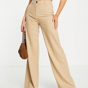 Bershka Wide Leg Slouchy Dad Tailored Pants in Camel